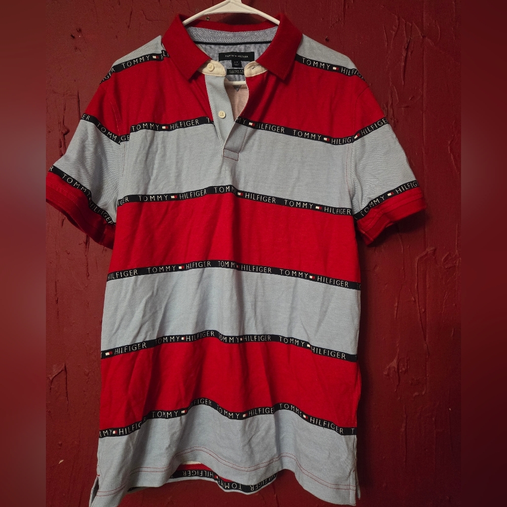 Tommy Hilfiger Men's Polo in Red and Light Blue